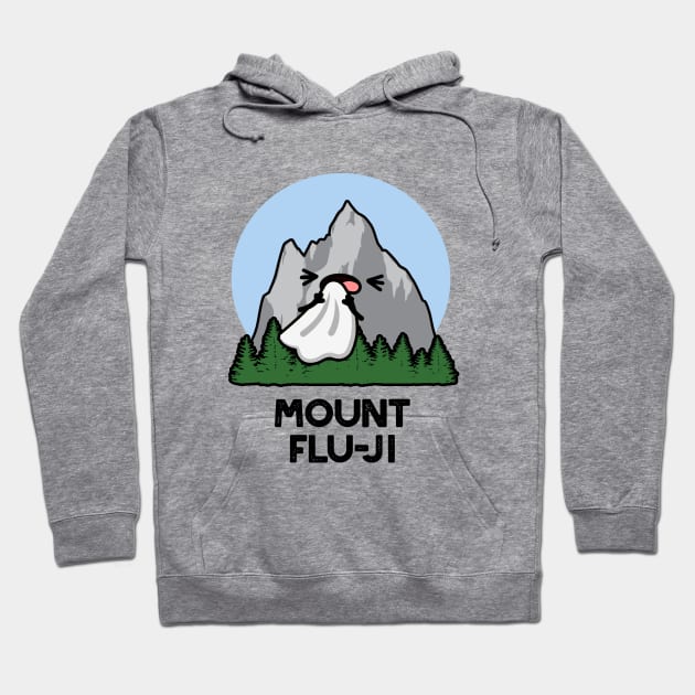 Mount Flu-ji Funny Mountain Pun Hoodie by punnybone